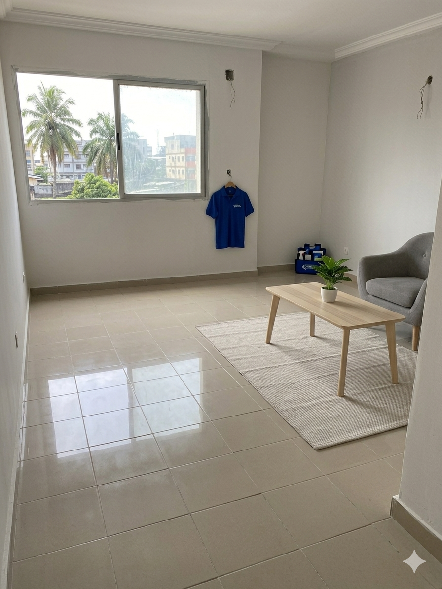 Vue après – sols impeccables, vitres sans traces, pièce prête à être meublée